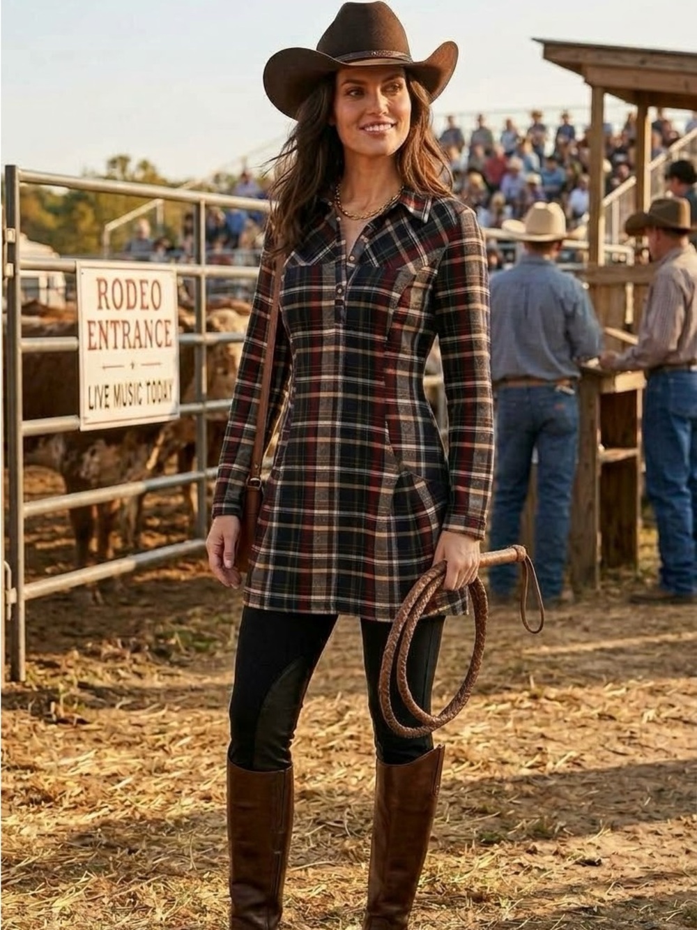 Sz S Papillon Plaid Stretch Fall Preppy Tunic